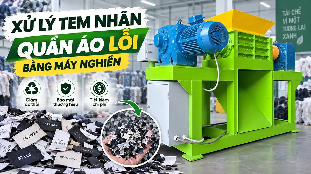 Xử lý tem nhãn quần áo lỗi bằng máy nghiền 2 trục: Quy trình và cách chọn máy